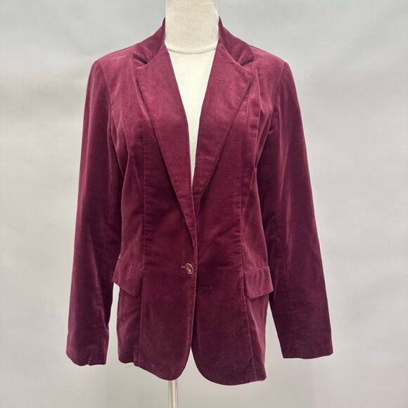 Vintage 90s  Y2k Burgundy Velvet Blazer Jacket Classic Tailored Fit Size 12 - Picture 2 of 16